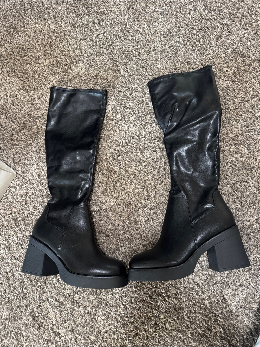 H&M Black Knee-High Block Heel Lace-Up Boots